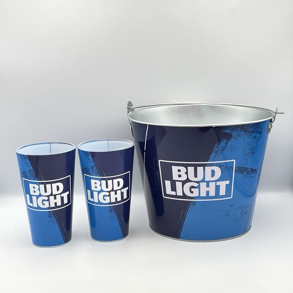 BUD LIGHT Metal Bucket, 2 Bud Light Glasses and 2 Bud Lightβ Coasters